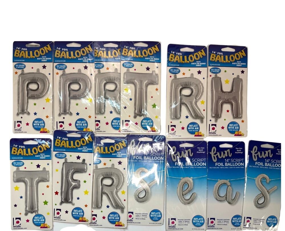 13 Silver Foil Balloons Letters Party Supplies Balloon Air or Helium Betallic